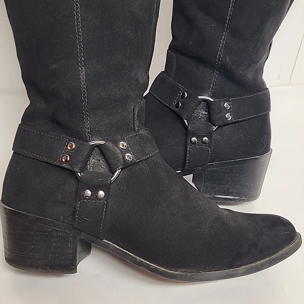 Carlos Santana Black Knee-High Sz 9.5 Faux Suede Western Style Boots